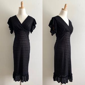 Max Studio Black Lace Ruffle Sleeve Nude Lined Dress (Size S)